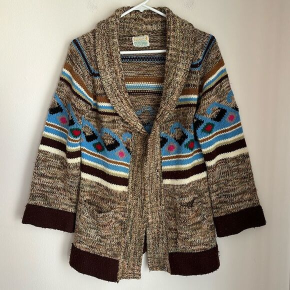 Vintage 1970’s waves boho stripped bell sleeve cardigan open front sweater med - Picture 1 of 7